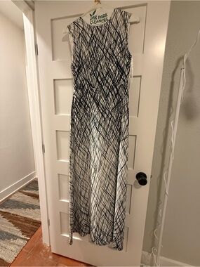 BCBGMaxAzria Black and White Crosshatch Sleeveless Maxi Dress